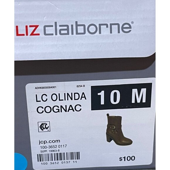 Liz Claiborne Size 10 M Olinda Cognac Faux Leather Block Heel Ankle Boots - Picture 6 of 10